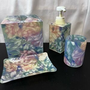Blue and Purple Marbled Bath Accessories Set